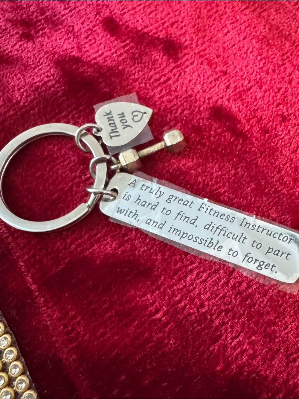 Fitness Instructor Keychain with Dumbbell Charm - Silver Personal Trainer Gift